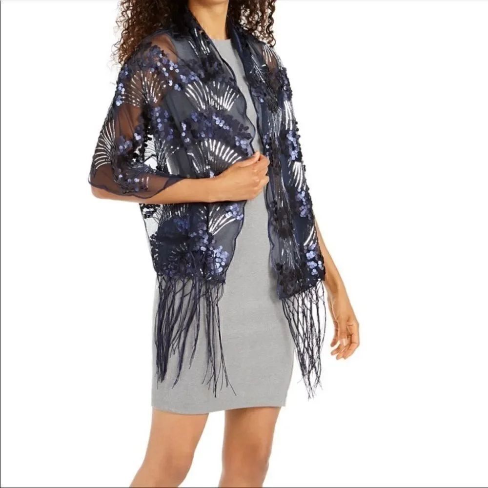 INC Art Deco sequin navy wrap NWT